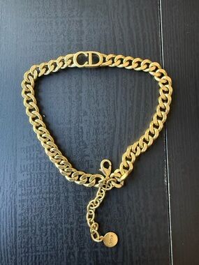 Dior Gold Tone Chunky Chain Necklace with CD Logo